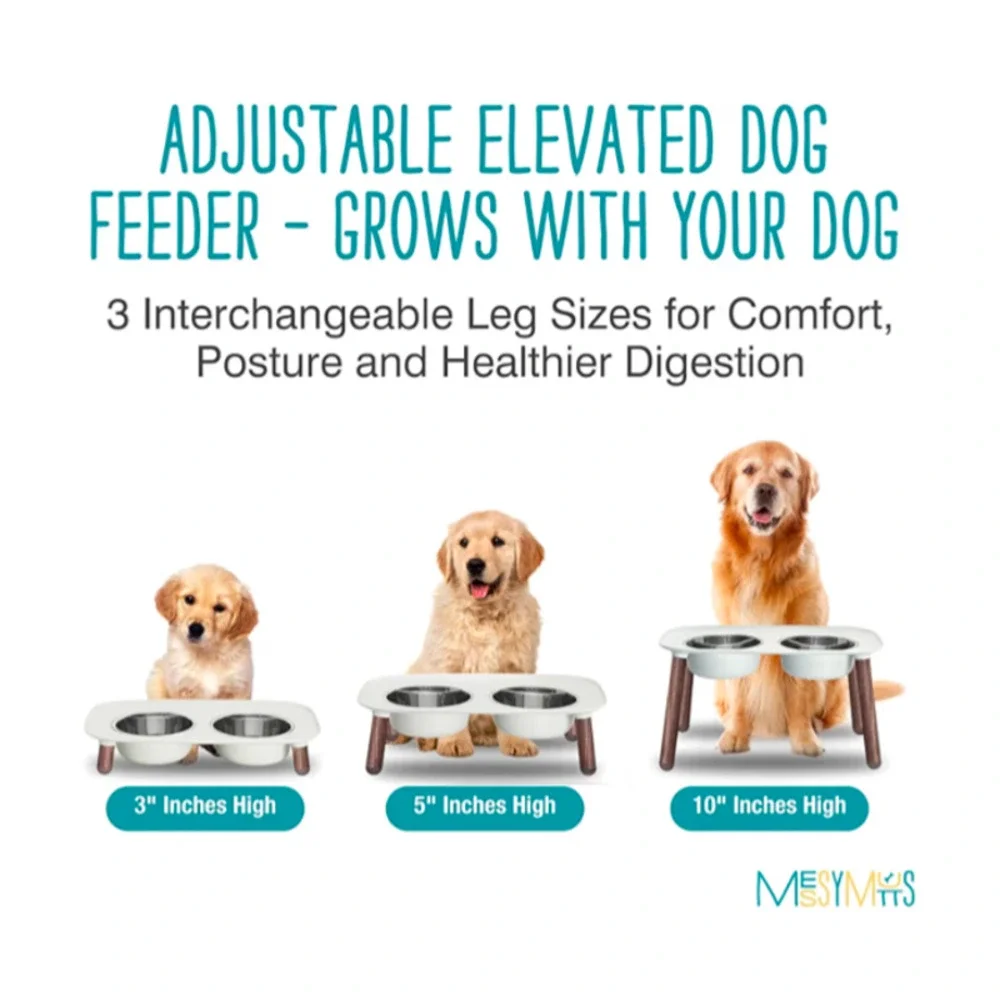 Messy Mutts Elevated Double Feeder with Stainless Bowls